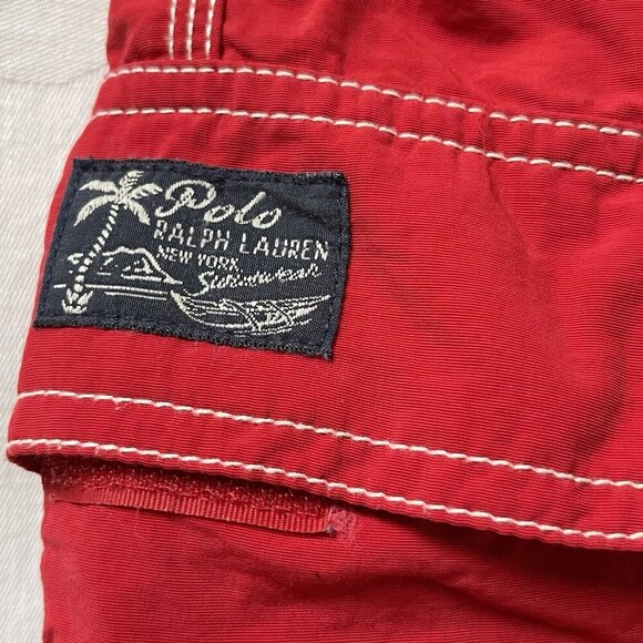 Vintage Polo Ralph Lauren Swim Trunks Mens Large Red Drawstring Nylon Beach - Picture 4 of 9
